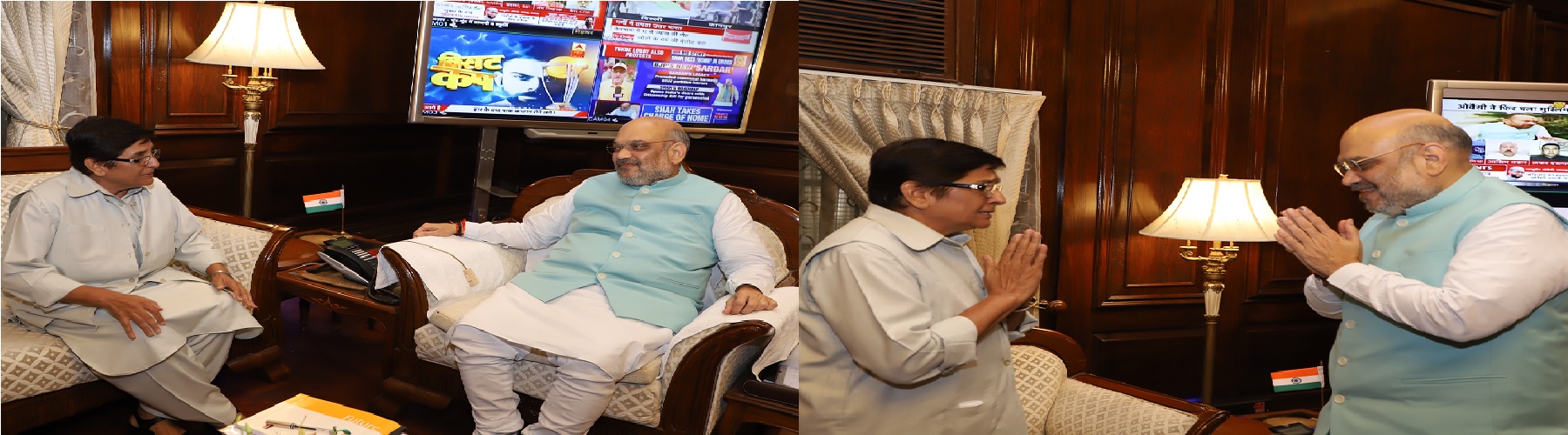 Governor of Puducherrry, Dr. Kiran Bedi calling on the Union Home Minister, Shri Amit Shah on June 1, 2019 in New Delhi.