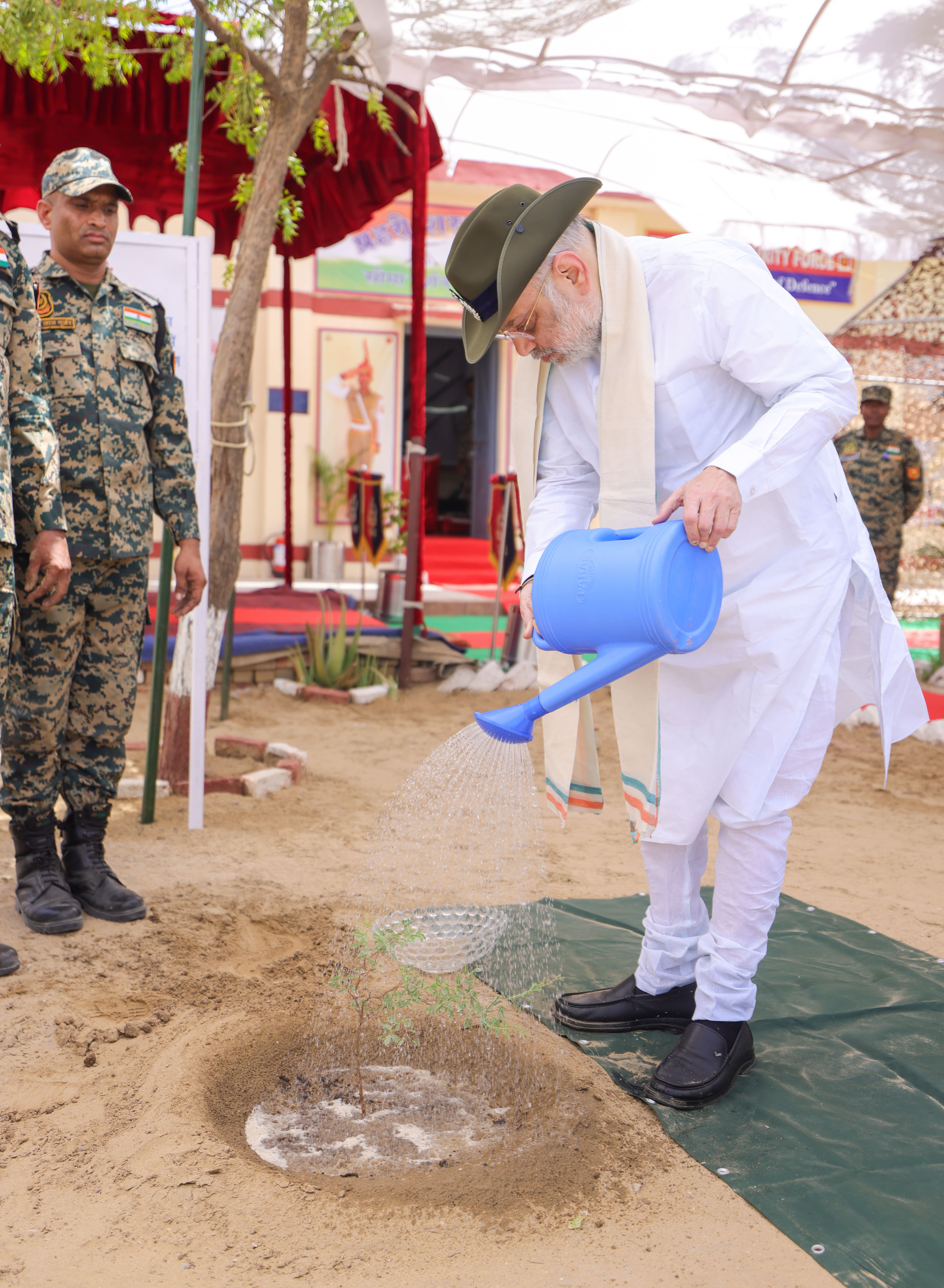 Union Home Minister and Minister of Cooperation, Shri Amit Shah planted a ‘Khejri’ sapling at the Sanchoo Border Outpost in Rajasthan.  