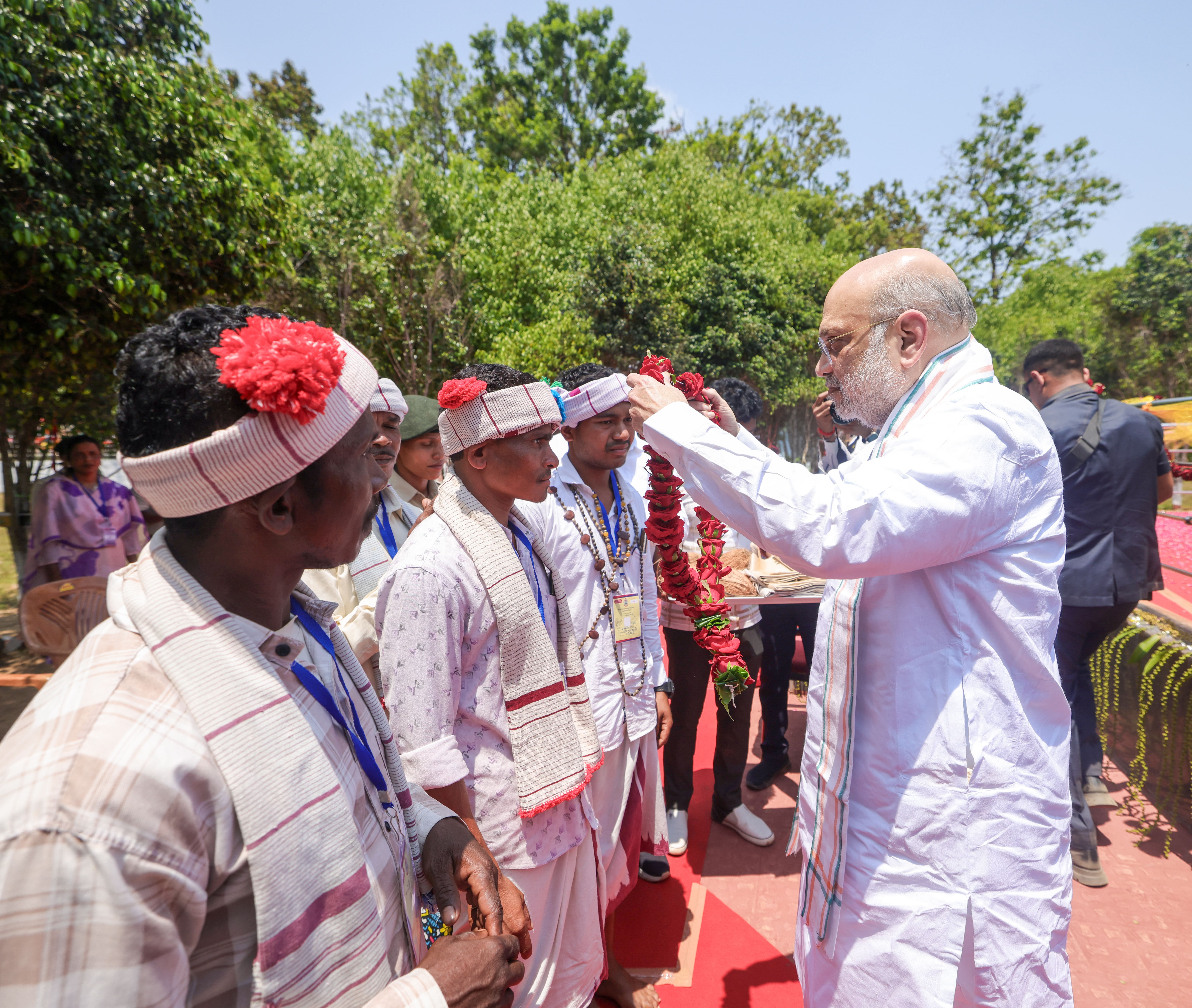 Union Home Minister and Minister of Cooperation Shri Amit Shah pays homage to the hero of the freedom struggle and the symbol of tribal identity Shaheed Veer Gundadhur at Netanar in Bastar, Chhattisgarh.