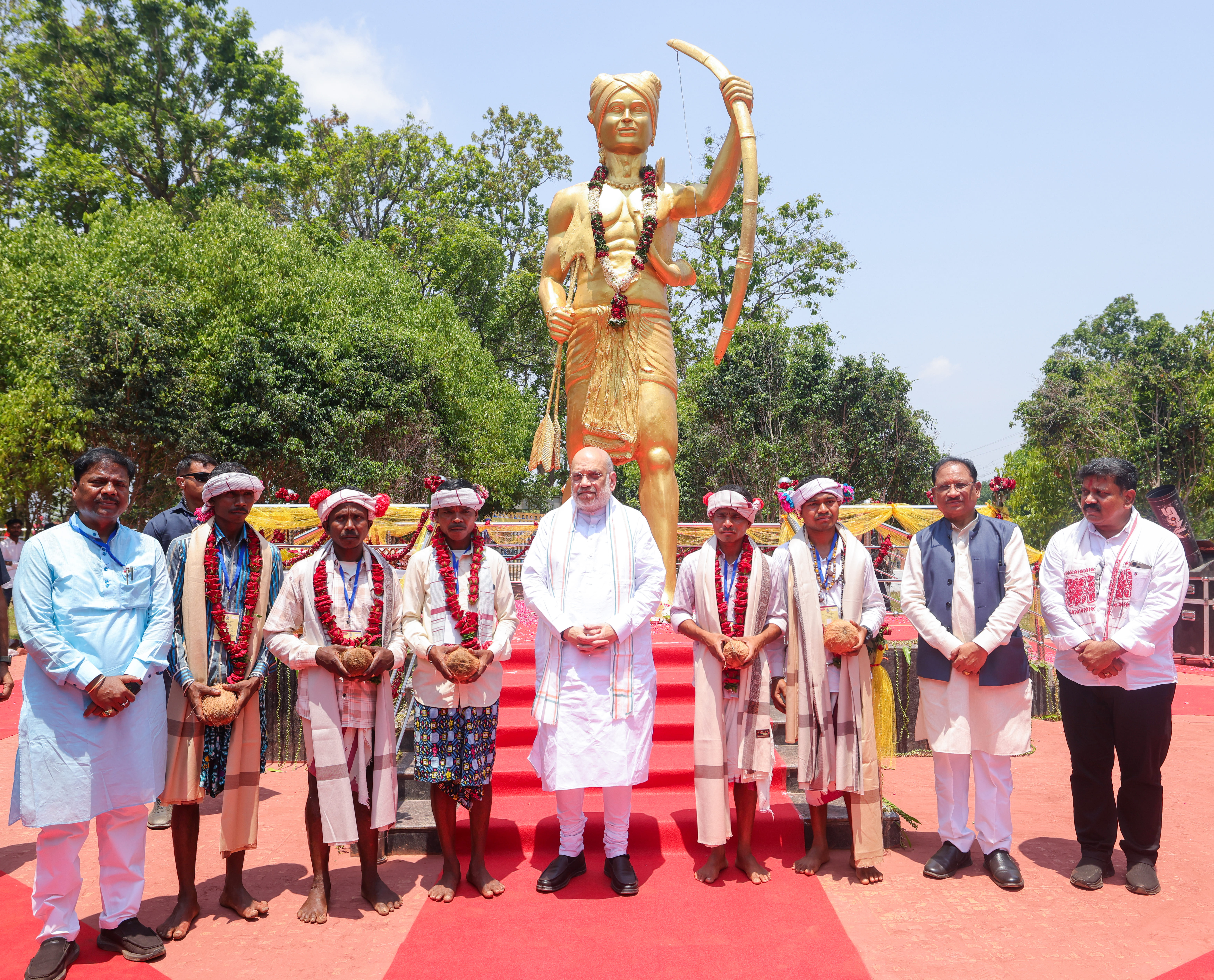 Union Home Minister and Minister of Cooperation Shri Amit Shah pays homage to the hero of the freedom struggle and the symbol of tribal identity Shaheed Veer Gundadhur at Netanar in Bastar, Chhattisgarh.