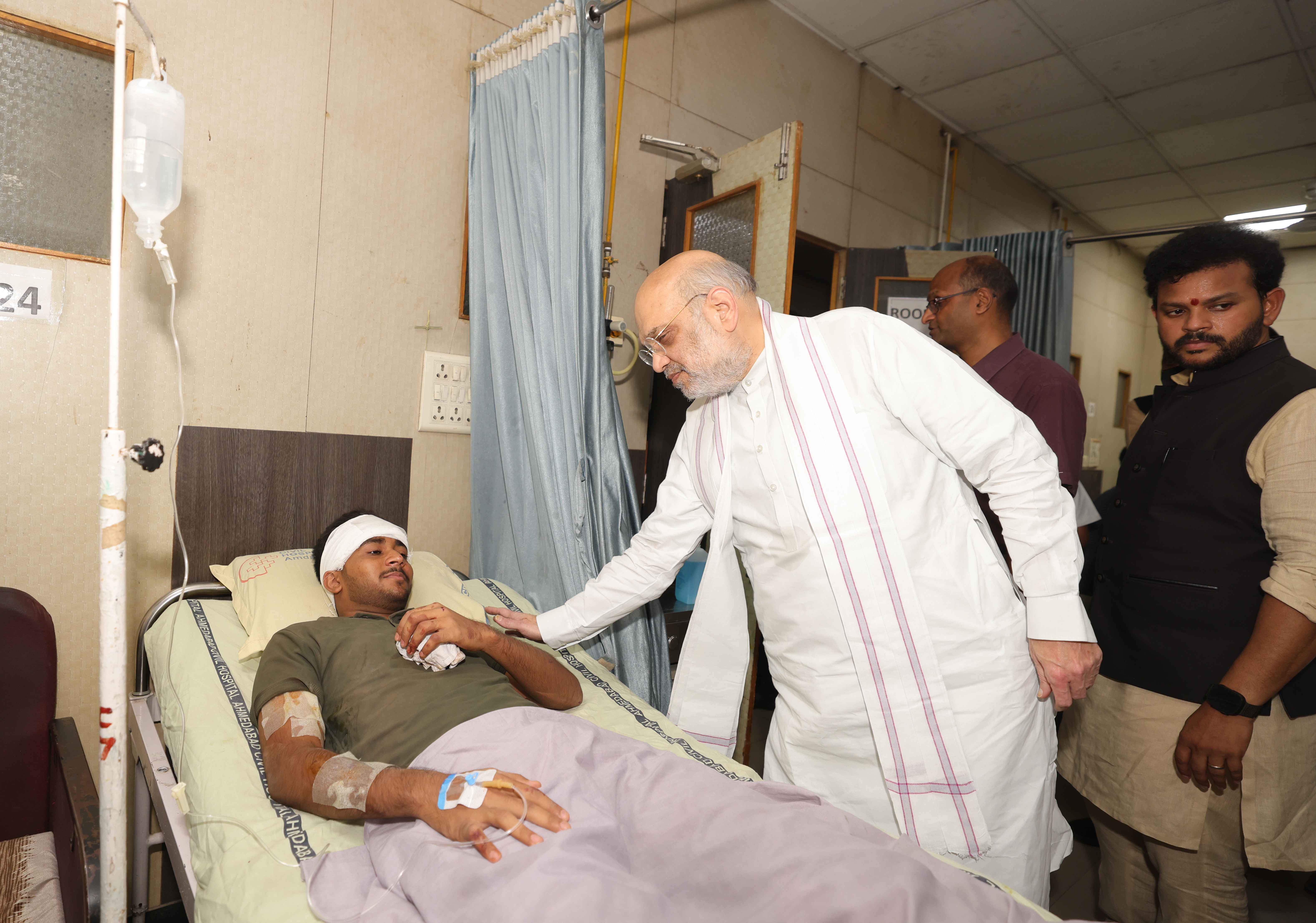 Union Home Minister and Minister of Cooperation, Shri Amit Shah, visits crash site of the Air India aircraft that met with an accident in Ahmedabad today . Home Minister also met the injured survivor of the accident at the hospital