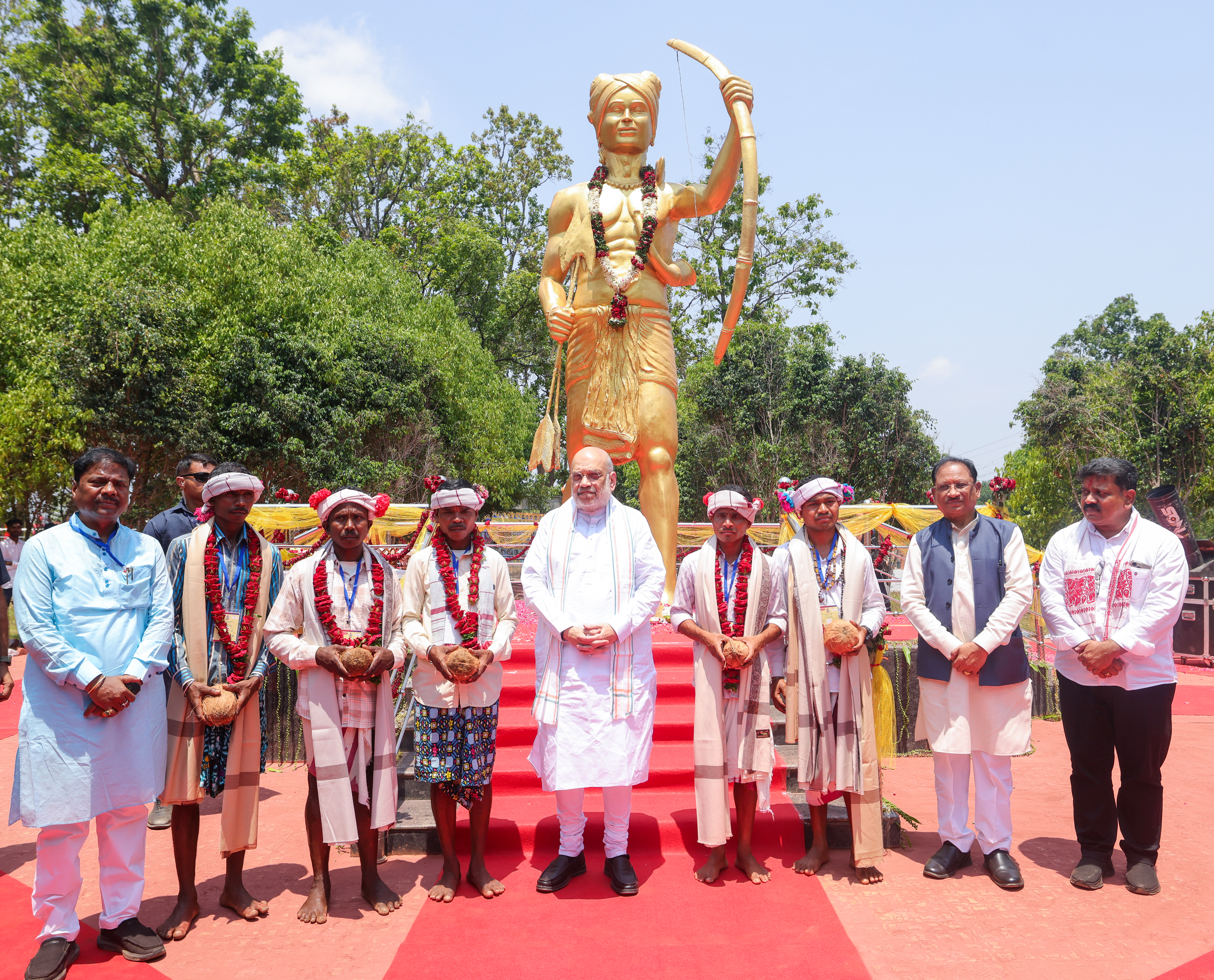 Shri Amit Shah pays homage to the hero of the freedom struggle and the symbol of tribal identity Shaheed Veer Gundadhur at Netanar in Bastar, Chhattisgarh.